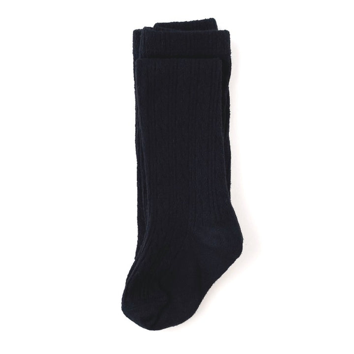 Black cable knit tights for babies, toddlers and little girls made by little stocking co.