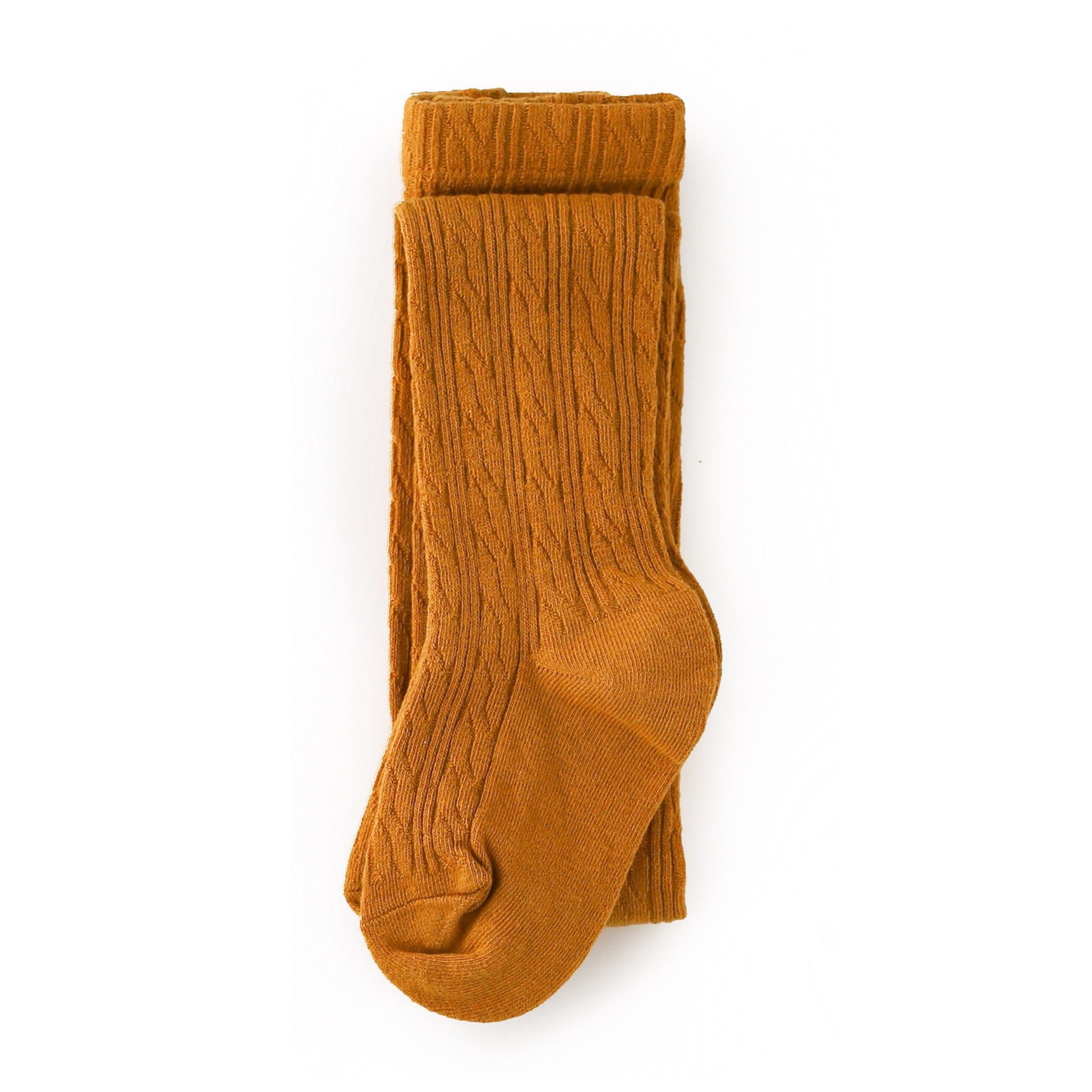 mustard cable knit tights by little stocking co
