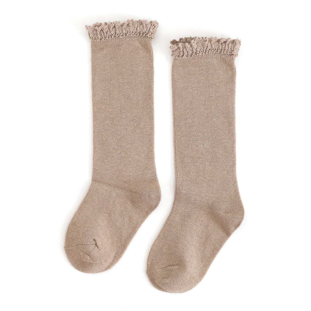 oat tan lace top knee high socks