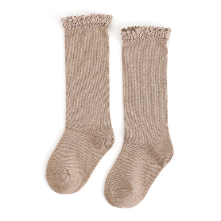 oat tan lace top knee high socks