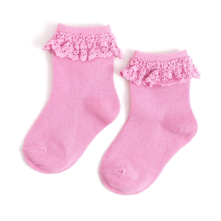 pink lace trim socks for little girls