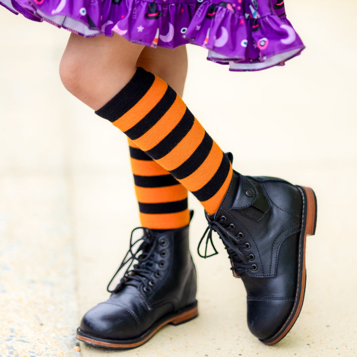 Orange/Black Striped Knee High Socks