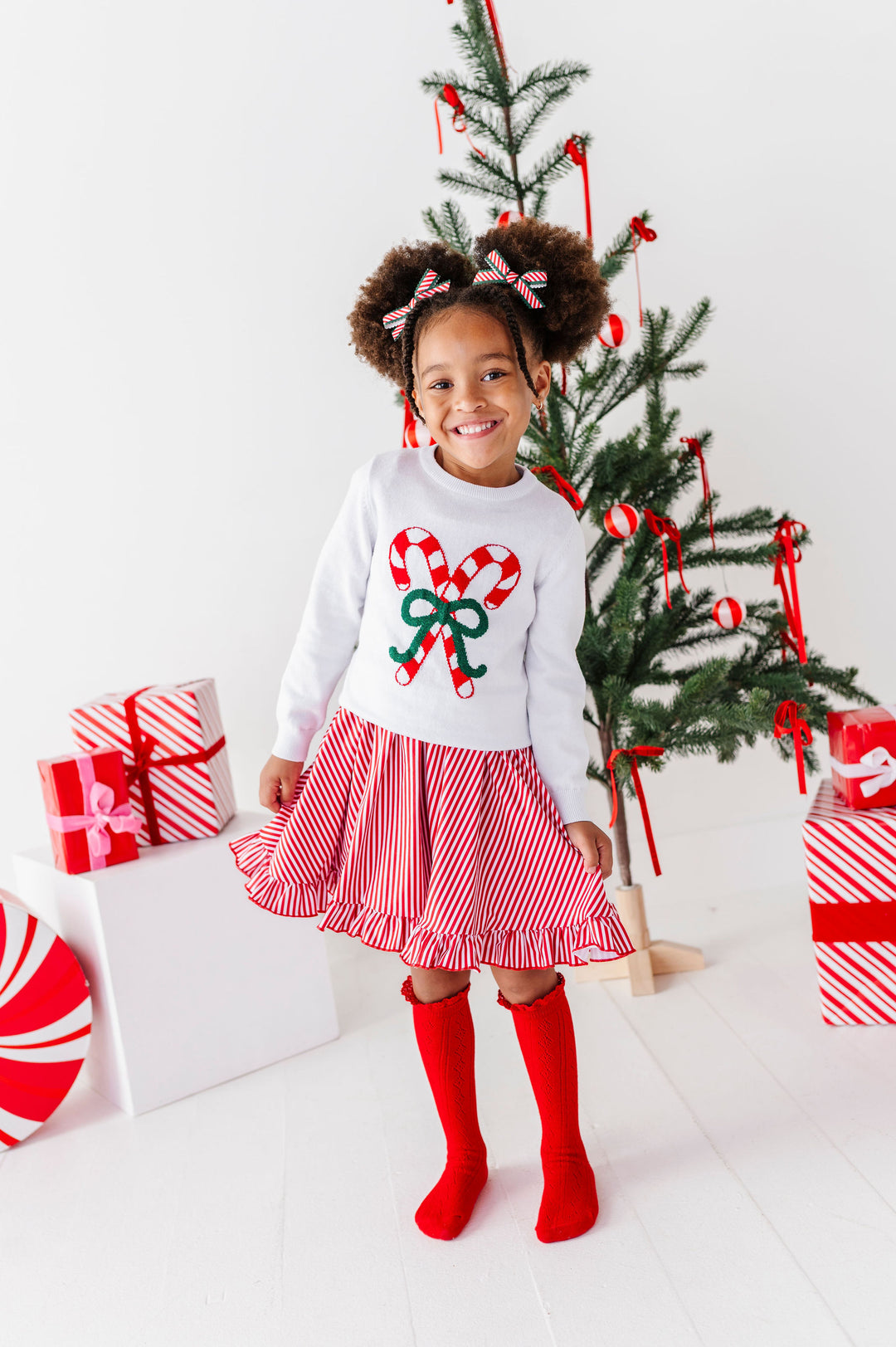 Red Pinstripe Mod Twirl Dress