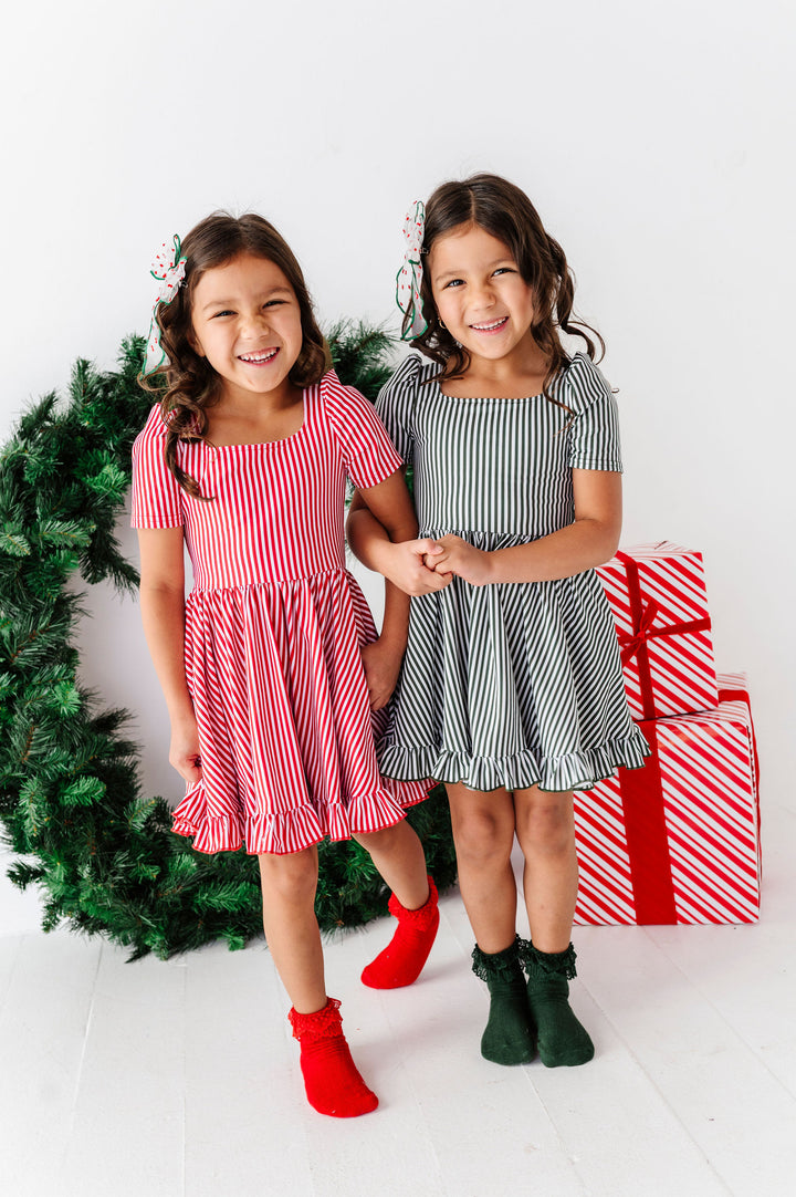 Red Pinstripe Mod Twirl Dress