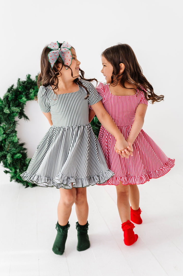 Red Pinstripe Mod Twirl Dress