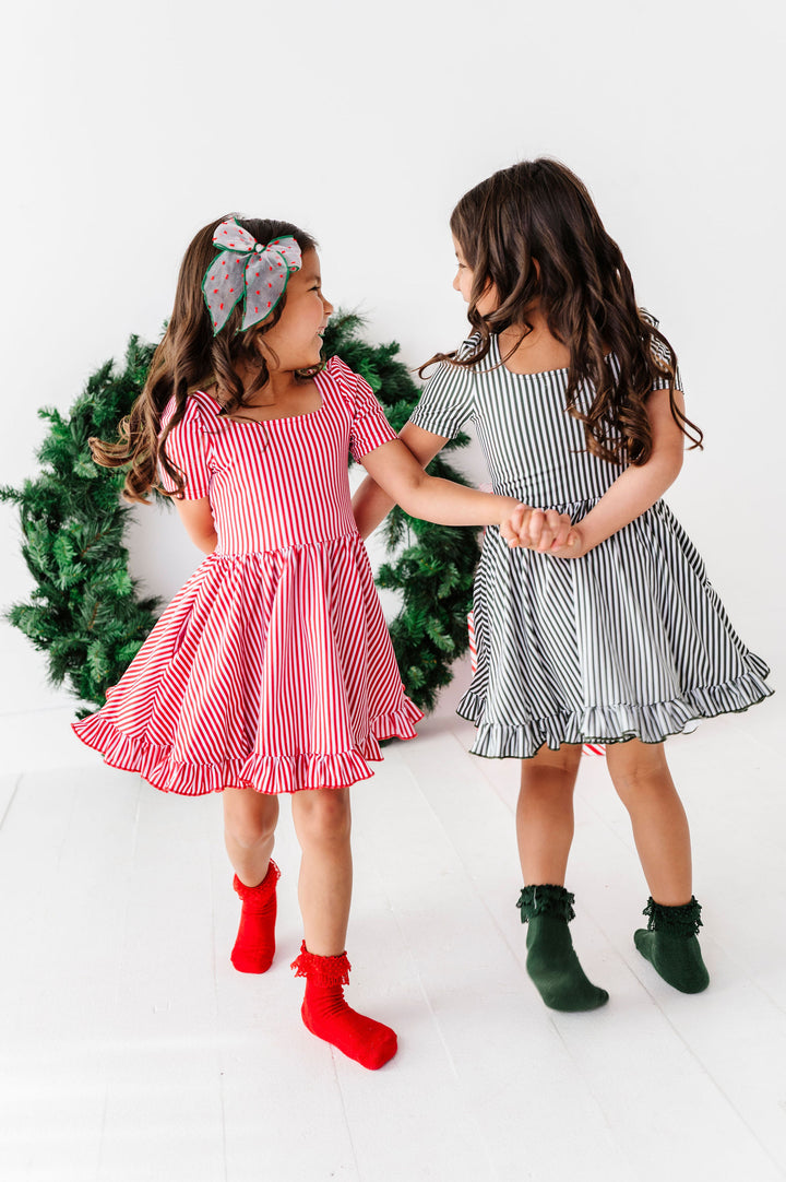Red Pinstripe Mod Twirl Dress