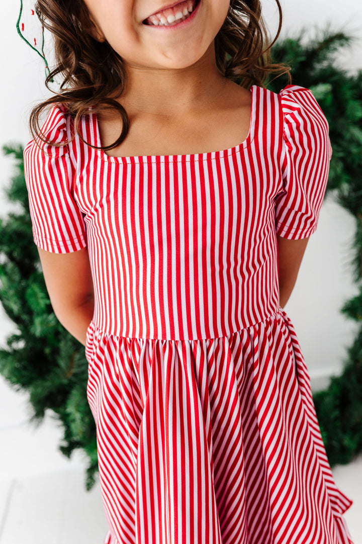 Red Pinstripe Mod Twirl Dress