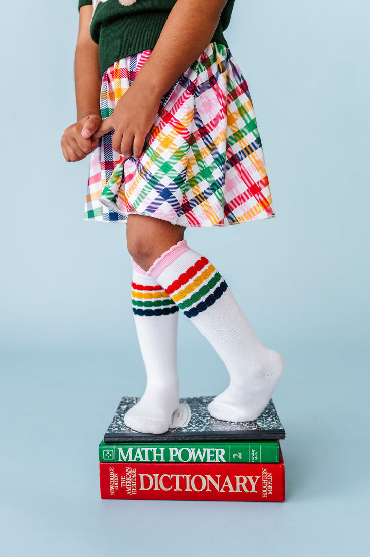 primary rainbow stripe knee high socks for girls