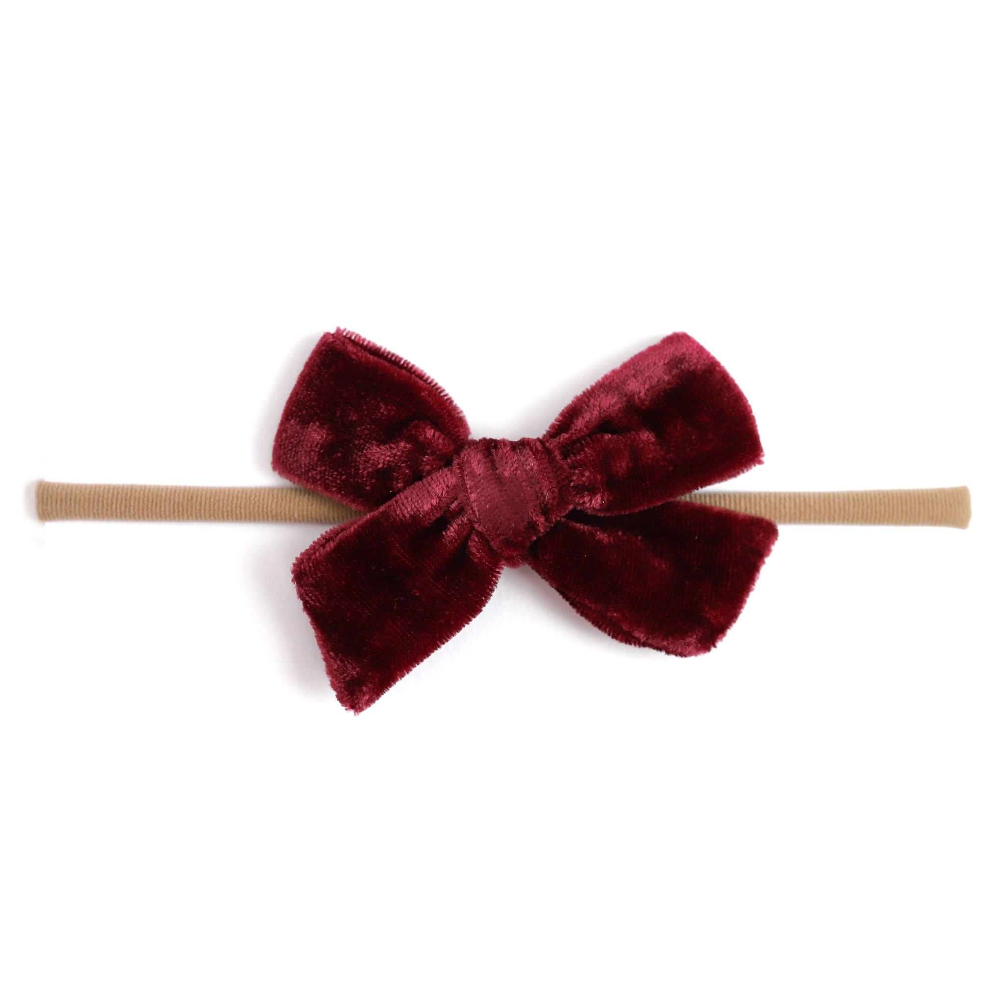 burgundy velvet baby bow on nylon headband