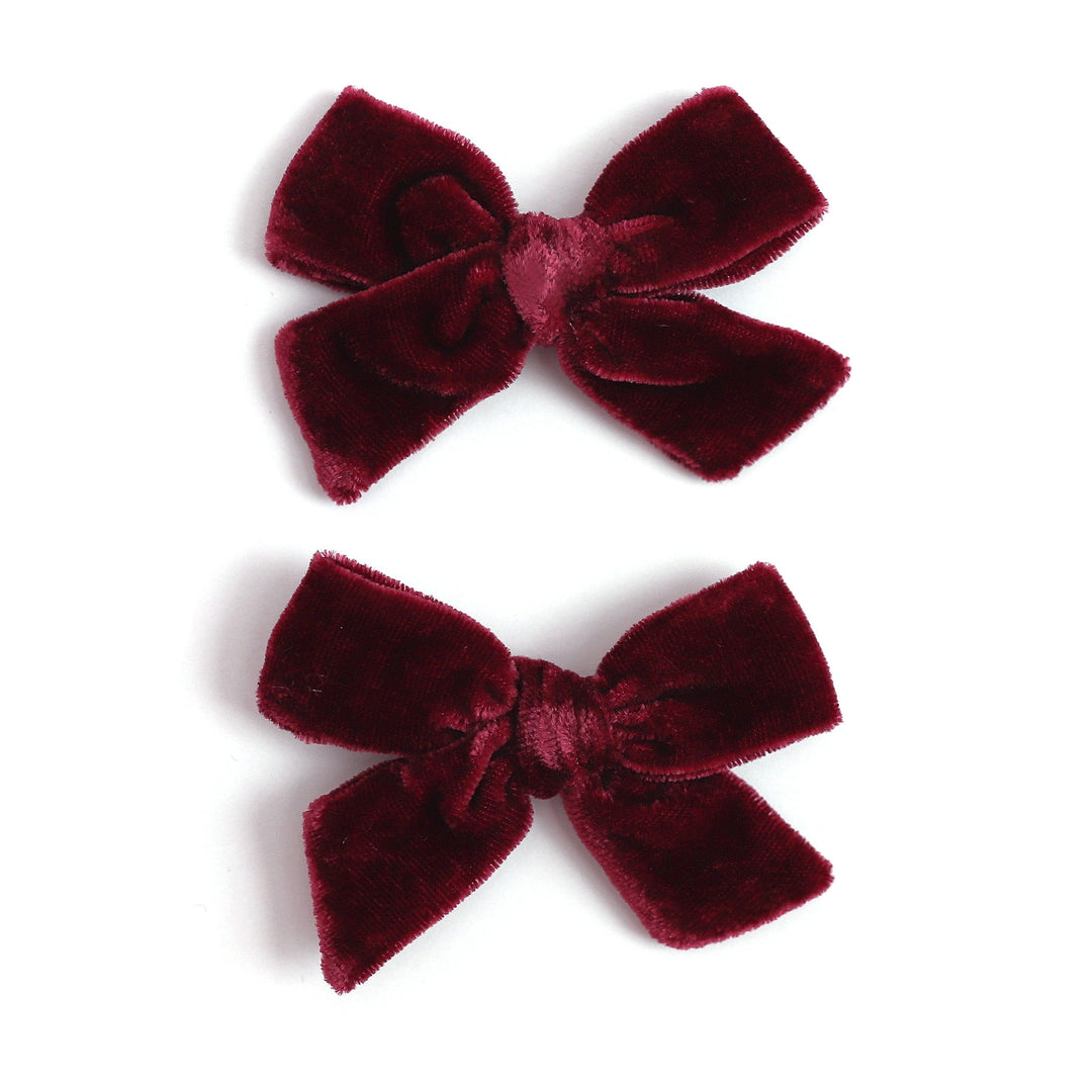 girls' burgundy velvet pigtail bows