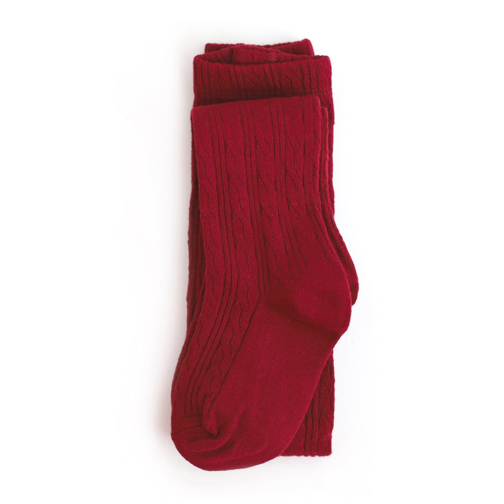 Girls crimson red cable knit tights