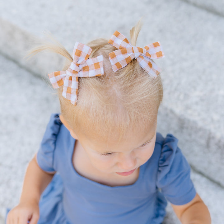 Pigtail Bows - Mustard Gingham