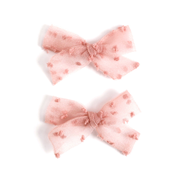 Pigtail Bows - Blush Pink Sheer Dot