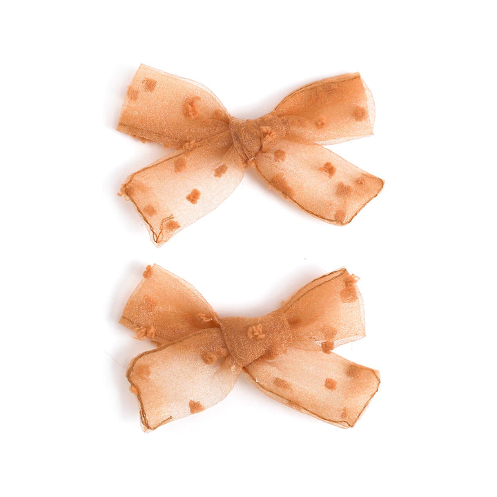 Pigtail Bows - Sugar Almond Sheer Dot