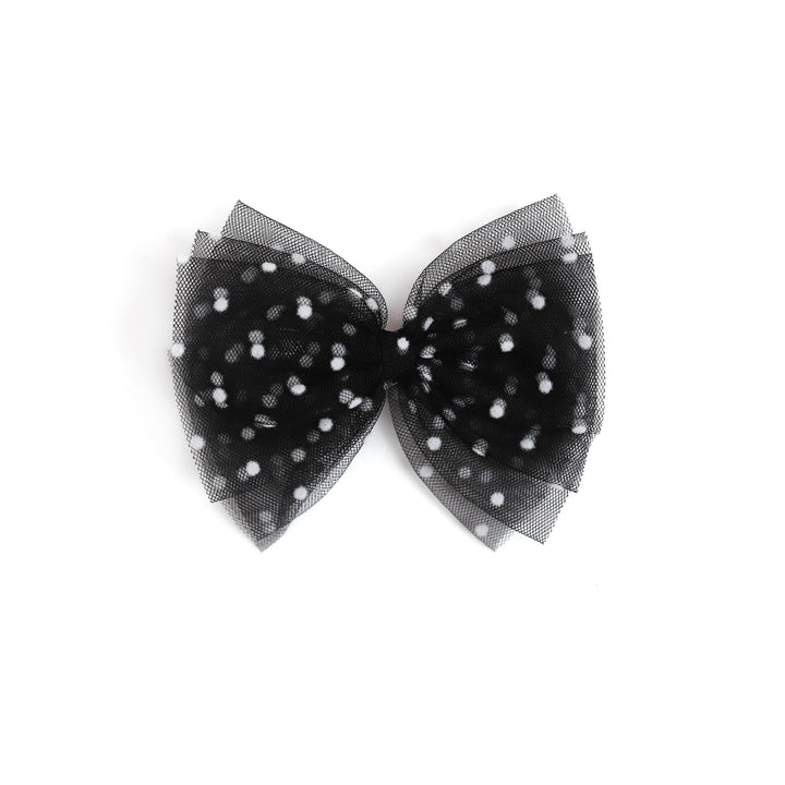 Tutu Bow Clip - Black/White Sheer Dot