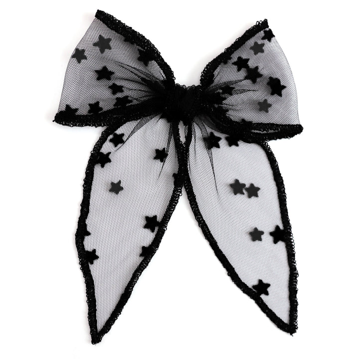 Party Girl Bow - Sheer Black Stars