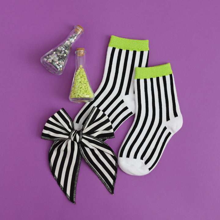 Party Girl Bow - Black/White Stripe