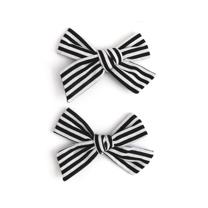 Pigtail Bows - Black/White Stripe