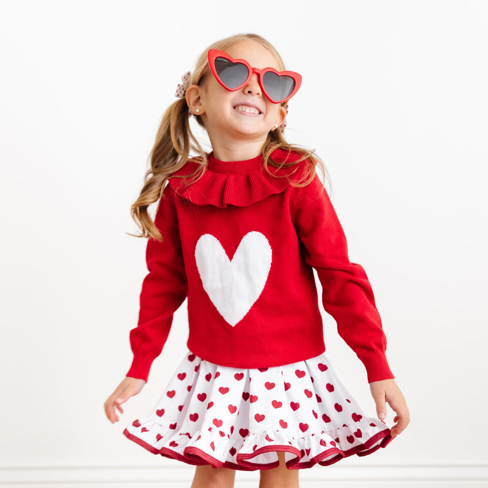 girls big heart valentines sweater with matching heart twirl dress