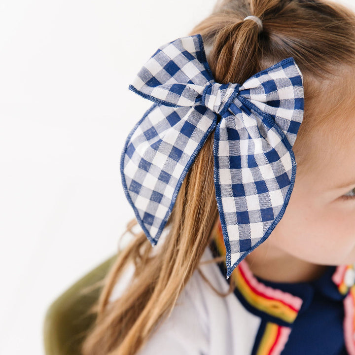 Party Girl Bow - Bright Navy Gingham