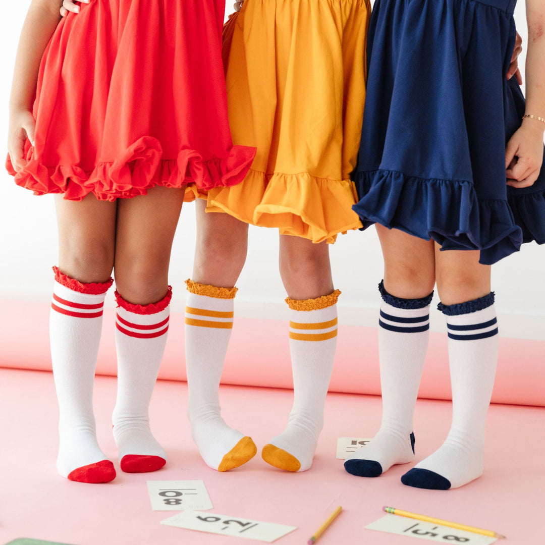 Apple Red Striped Lace Top Knee High Socks