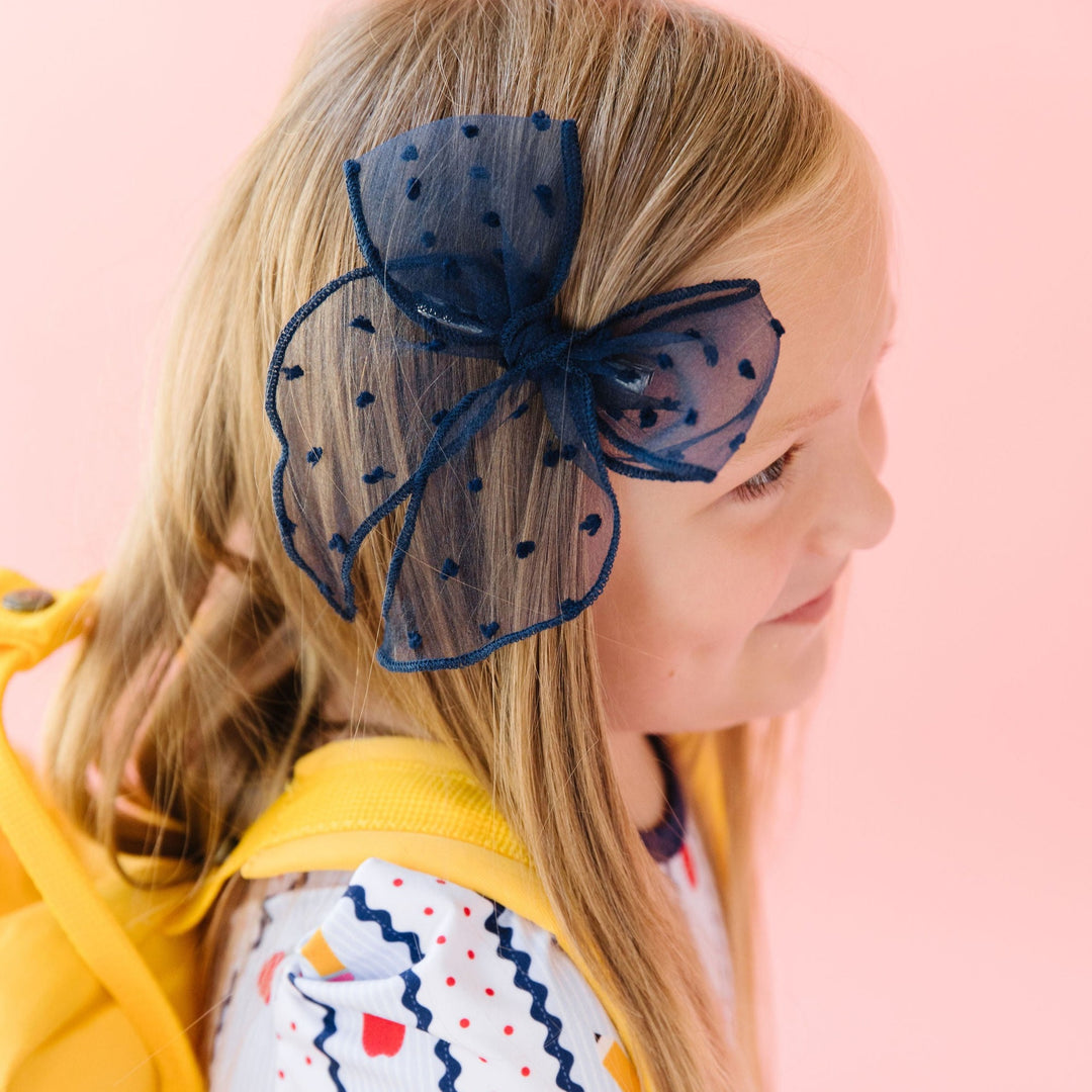 Party Girl Bow - Navy Sheer Dot