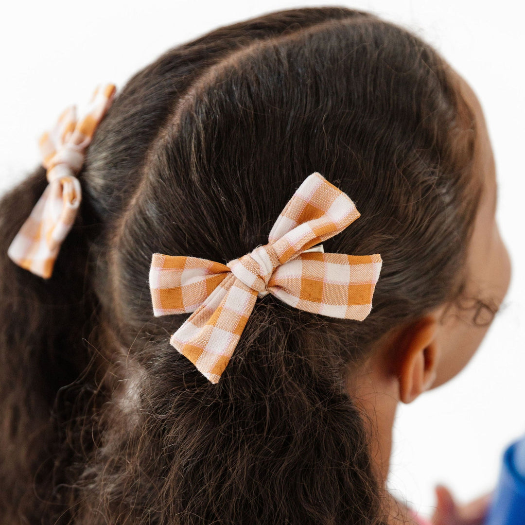 Pigtail Bows - Mustard Gingham