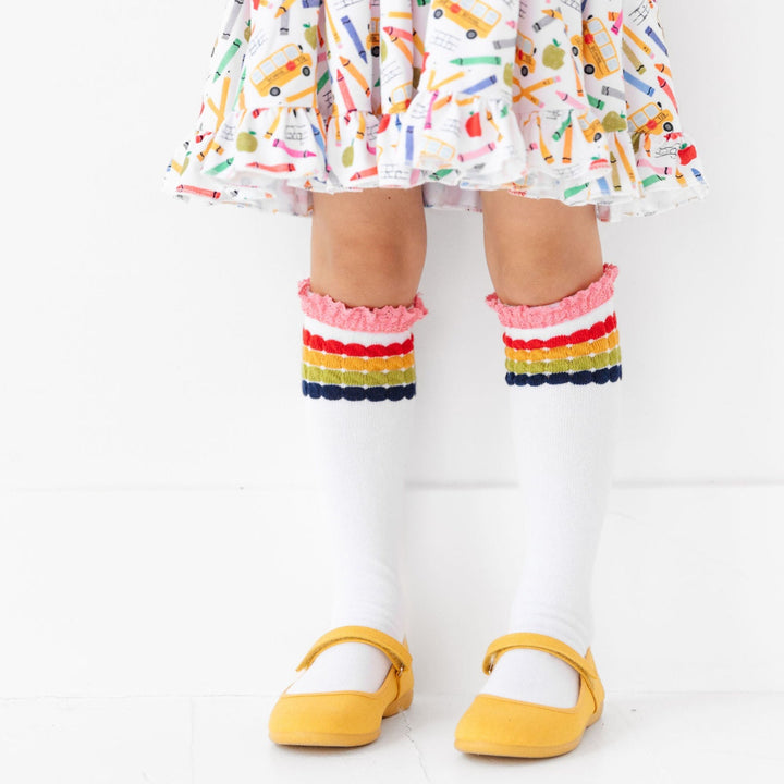 Rainbow Bubble Stripe Lace Top Knee High Socks