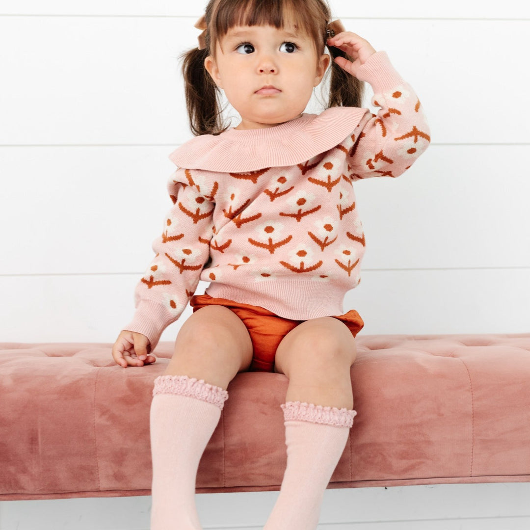 retro floral knit sweater on little girl