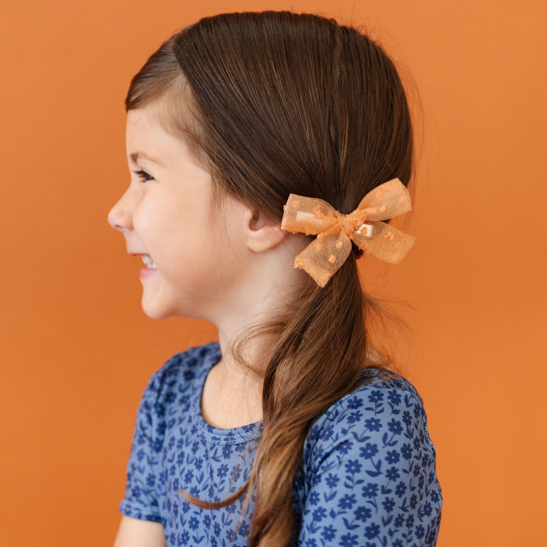 Pigtail Bows - Sugar Almond Sheer Dot