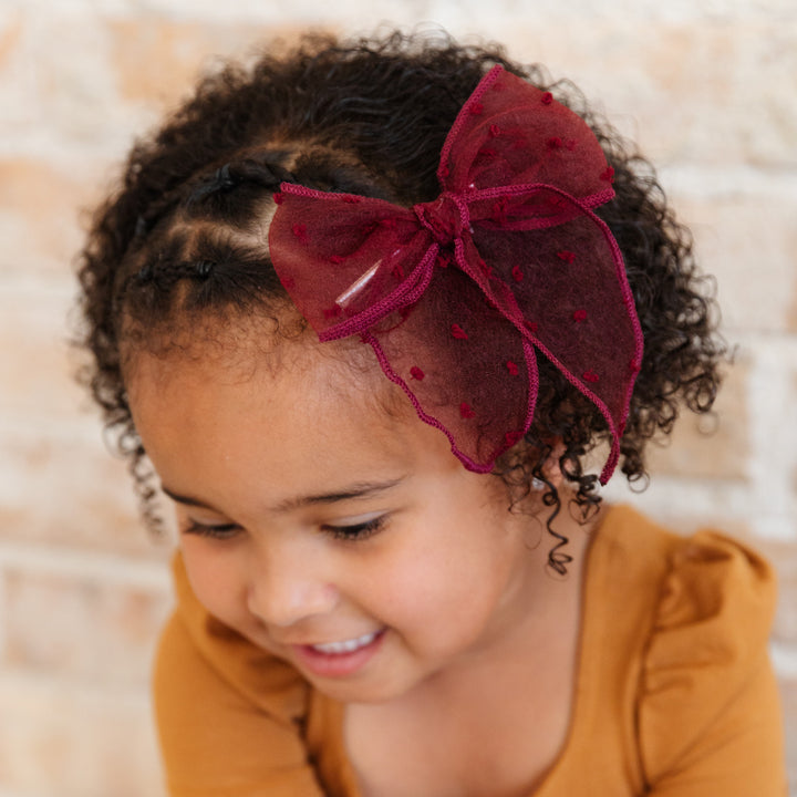 Party Girl Bow - Burgundy Sheer Dot