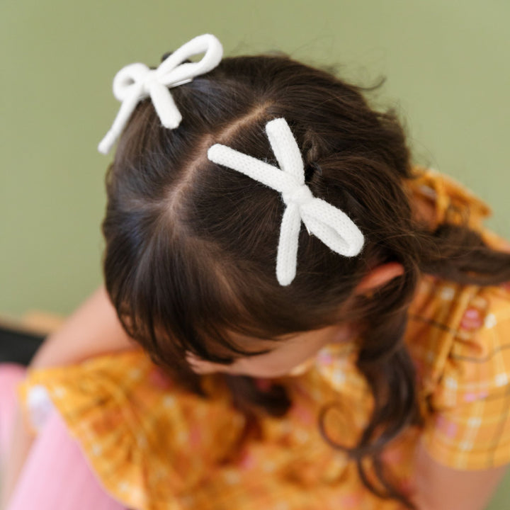 Yarn Pigtail Bows - Ivory