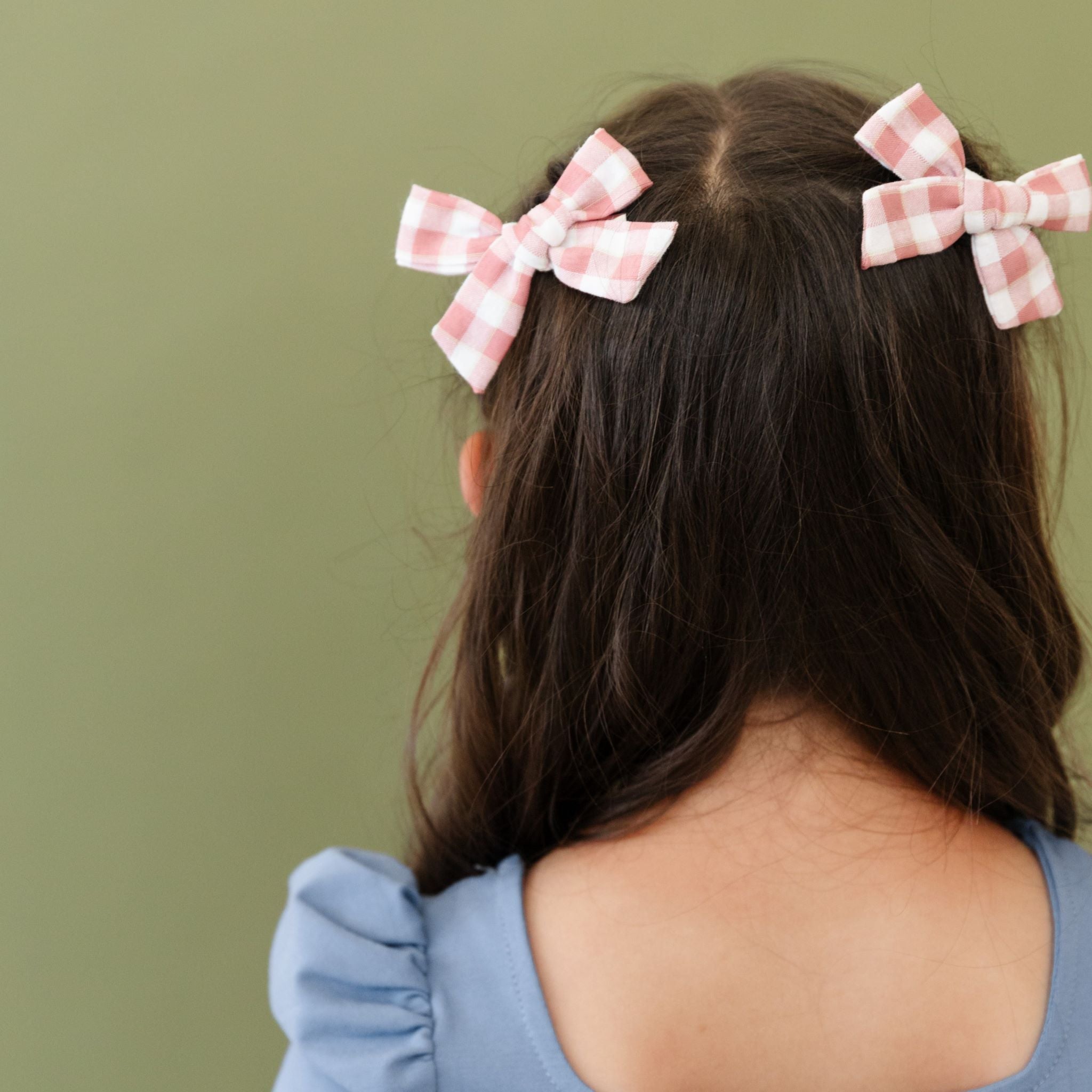 Pigtail Bows - Blush Pink Gingham