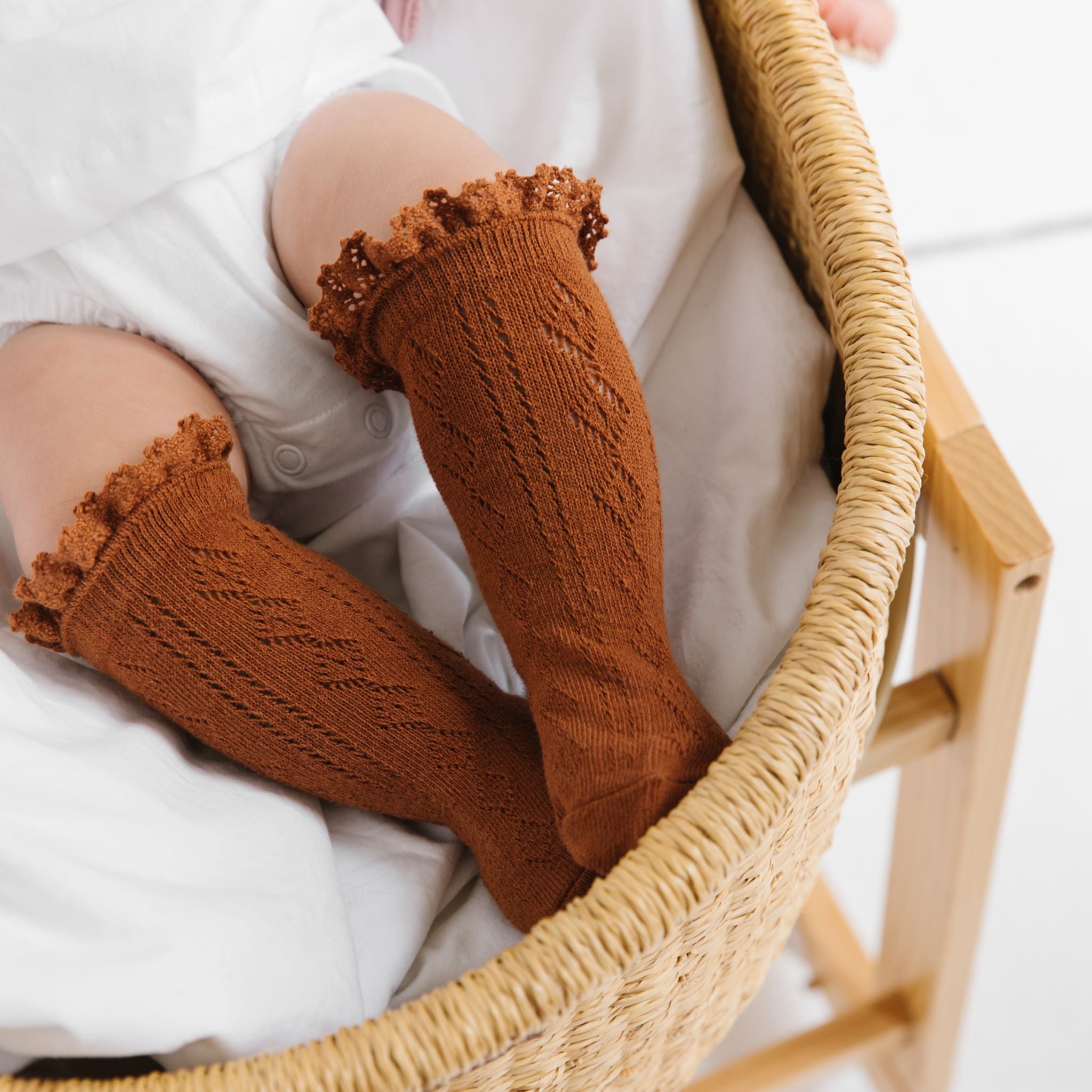 Sugar Almond Fancy Lace Top Knee High Socks