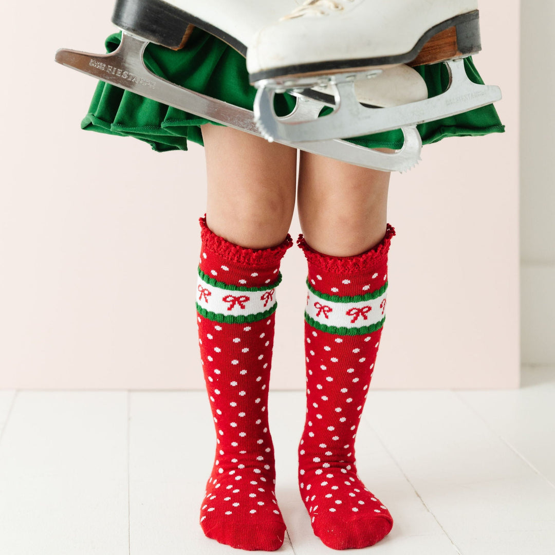 vintage inspired christmas knee high socks for girls
