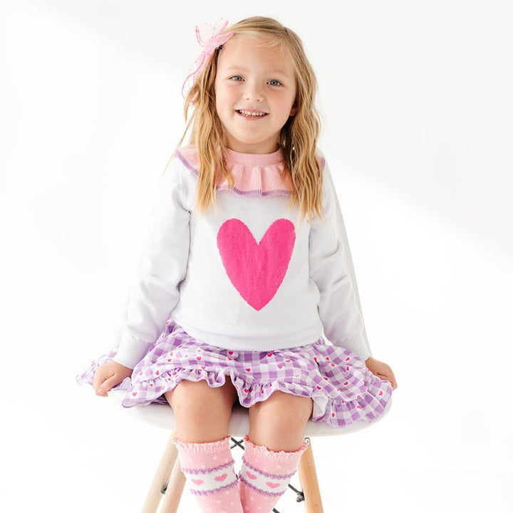girls valentine's day heart sweater with big pink heart