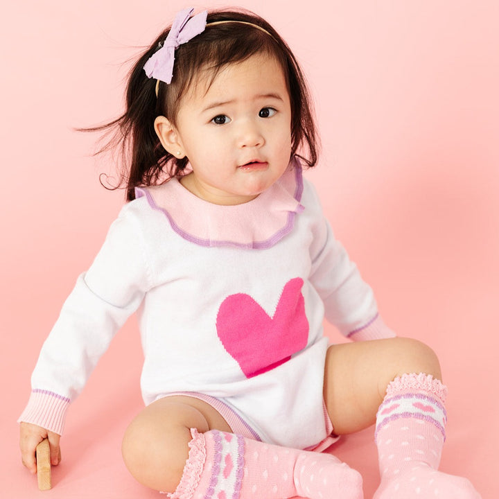 baby sweater romper with pink heart