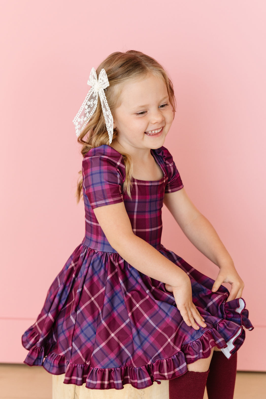 Plum Plaid Mod Twirl Dress