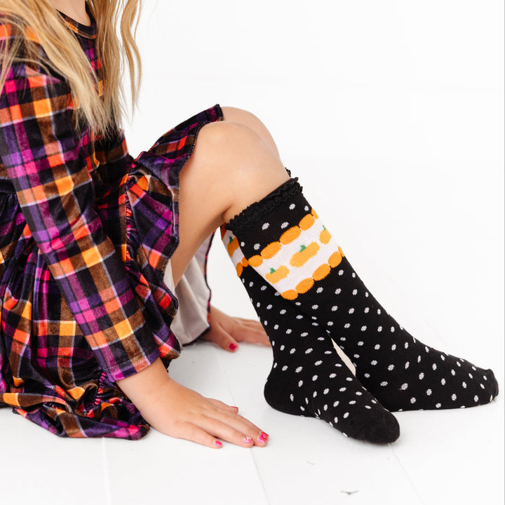 Pumpkin Dot Lace Top Knee High Socks