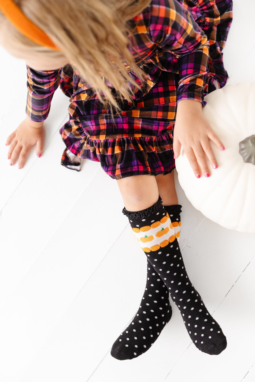 Pumpkin Dot Lace Top Knee High Socks