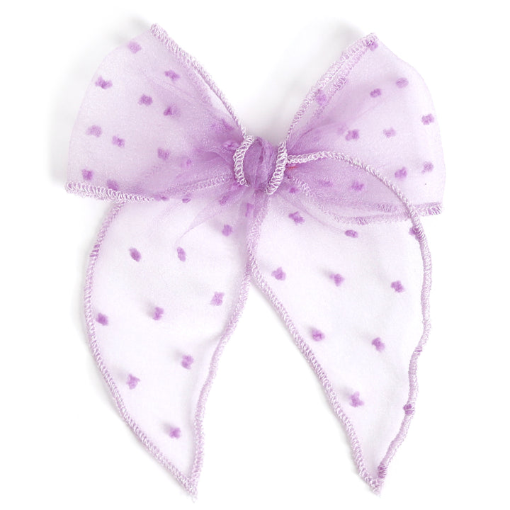 girls lavender purple sheer dot bow with sparkle trim