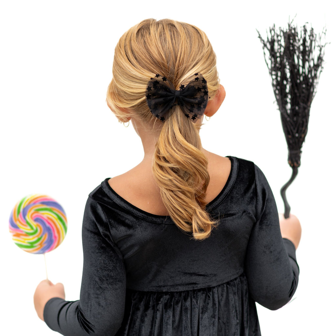 Tutu Bow Clip - Sheer Black Stars