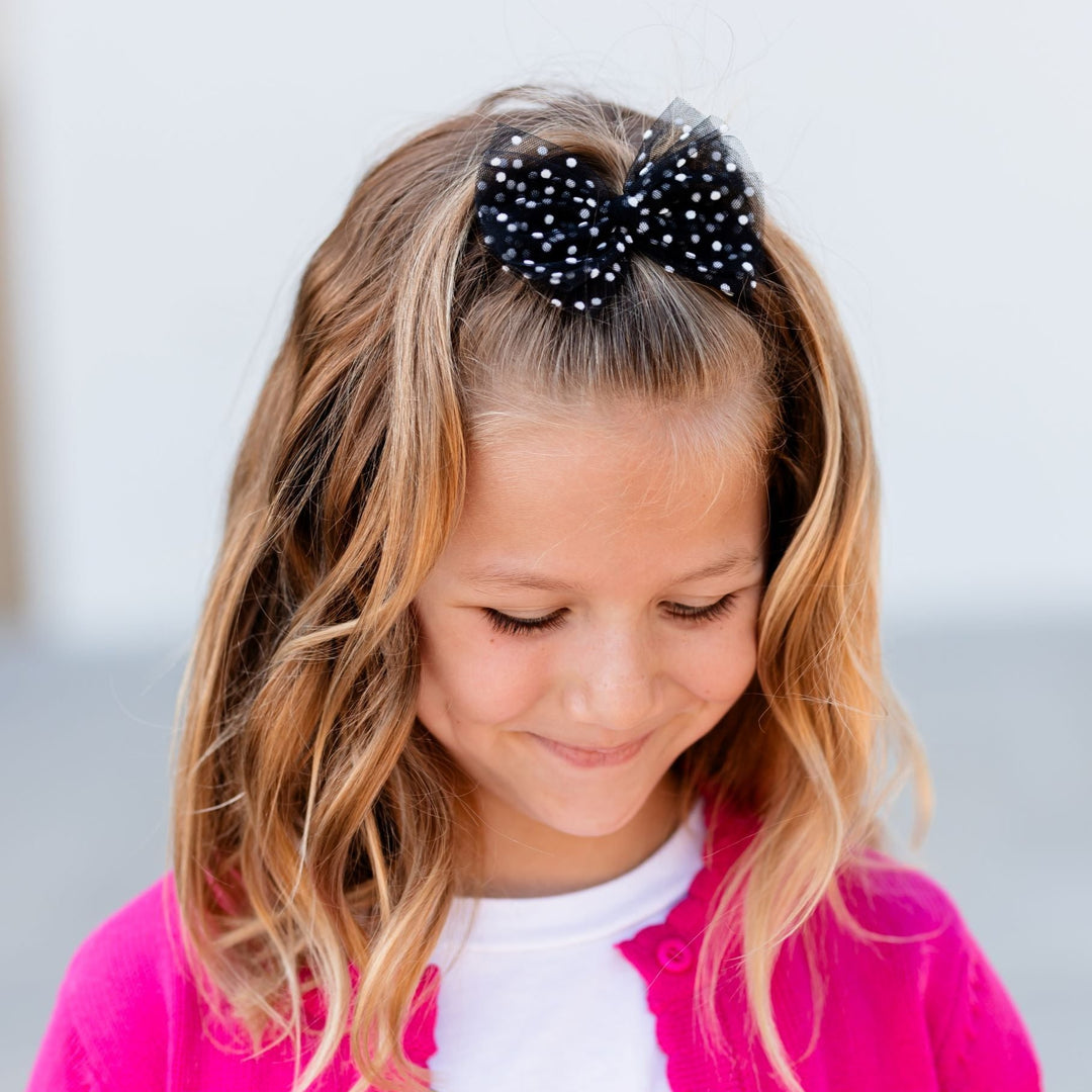 Tutu Bow Clip - Black/White Sheer Dot