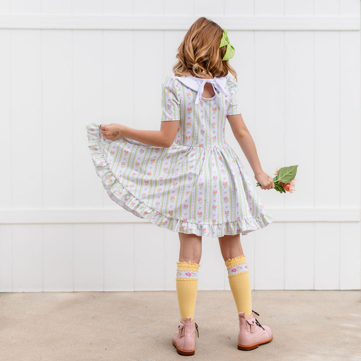 twirl dress with flower print for easter and spring
