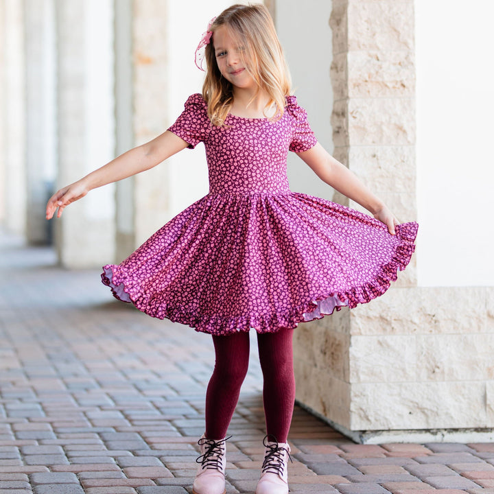 Burgundy Floral Mod Twirl Dress