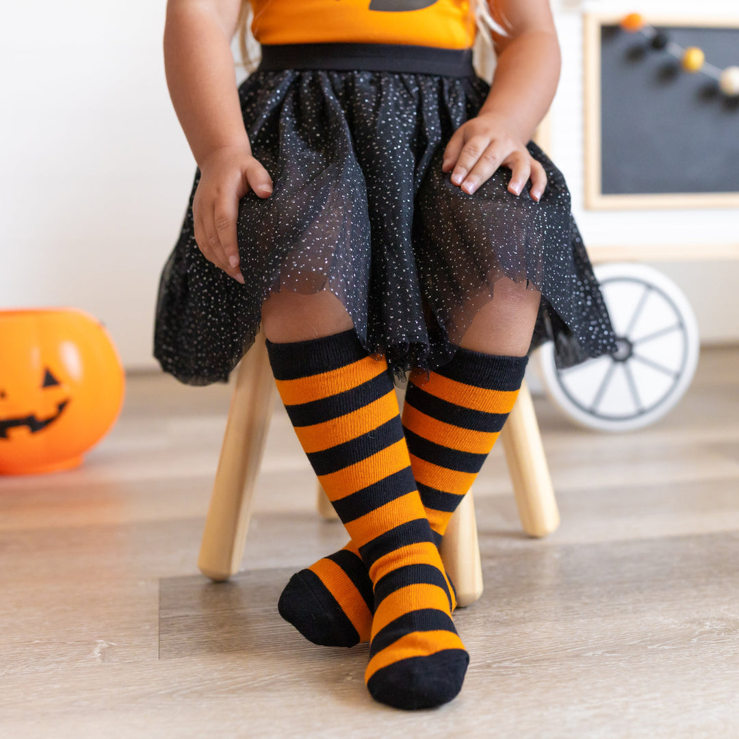 Orange/Black Striped Knee High Socks