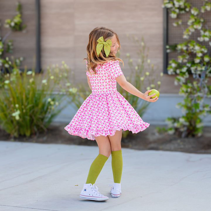 Pink Apple Gingham Twirl Dress