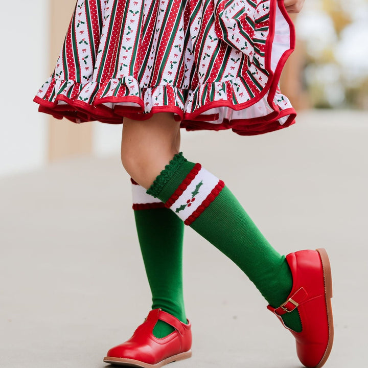 matching holly knee high socks for girls christmas dress