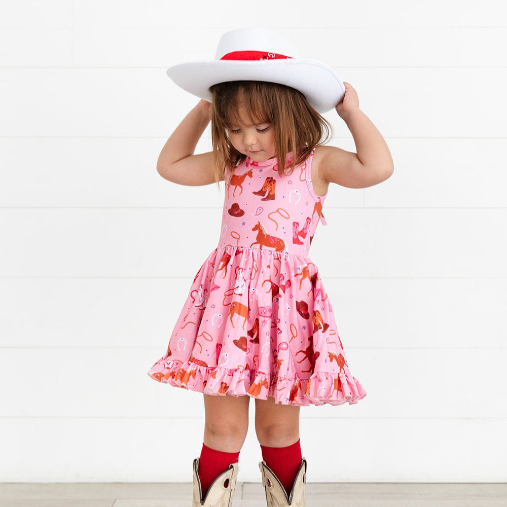 little girl horse print rodeo dress pink