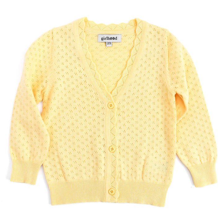 girls spring crochet knit cardigan sweater in sunshine yellow - perfect easter sweater